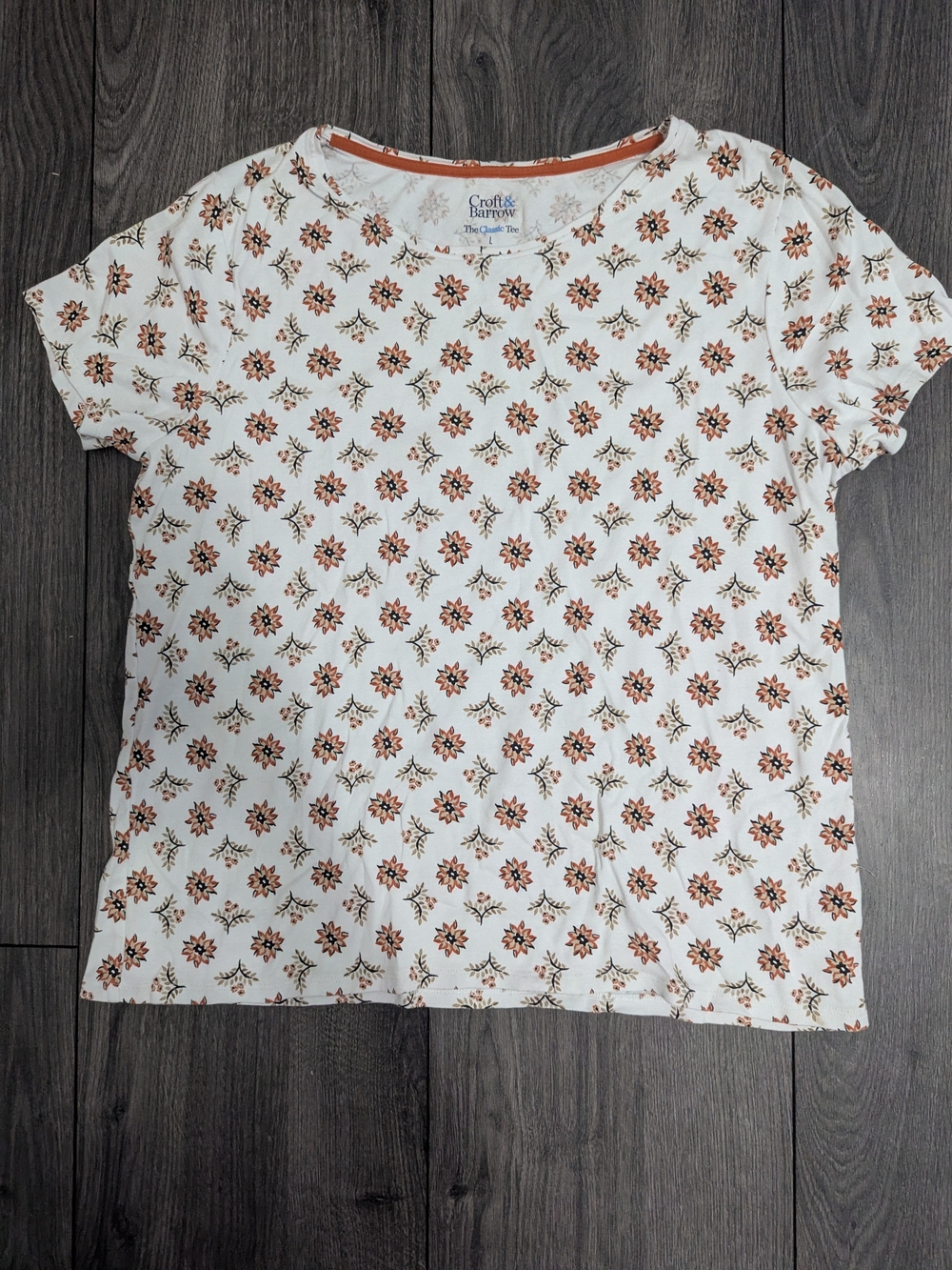 croft & barrow Cream Short-Sleeve Tee with Rust Floral Print
